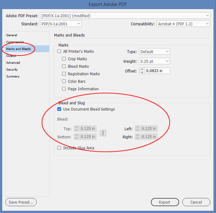 InDesign Export for Bleed